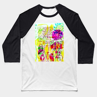 Neo 60s French Umbrella Illustration Mod Design Baseball T-Shirt